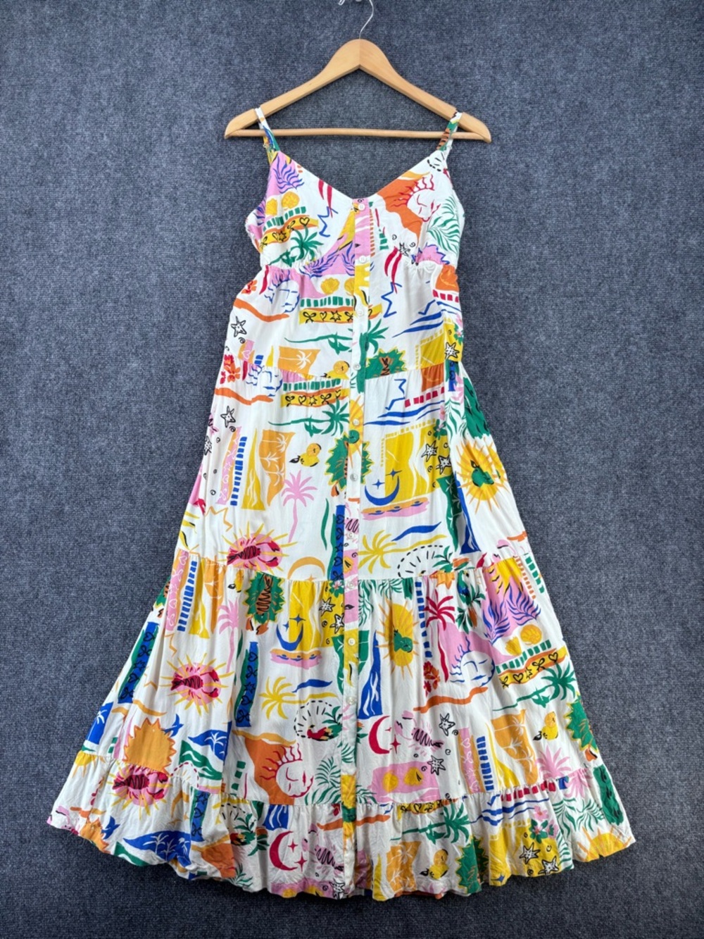 Japna Fruity Tropical Floral Maxi Dress Women’s M Vacation Resortwear Cruise